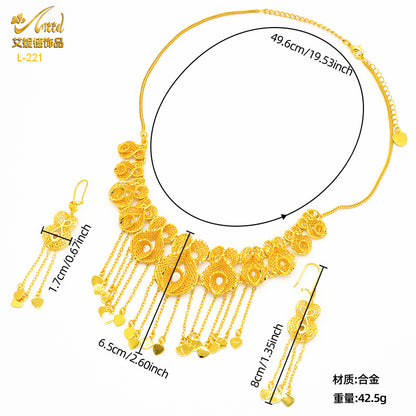 Imitation gold flower necklace earrings suit Dubai India Nigeria brass gold plated women wedding jewelry lot
