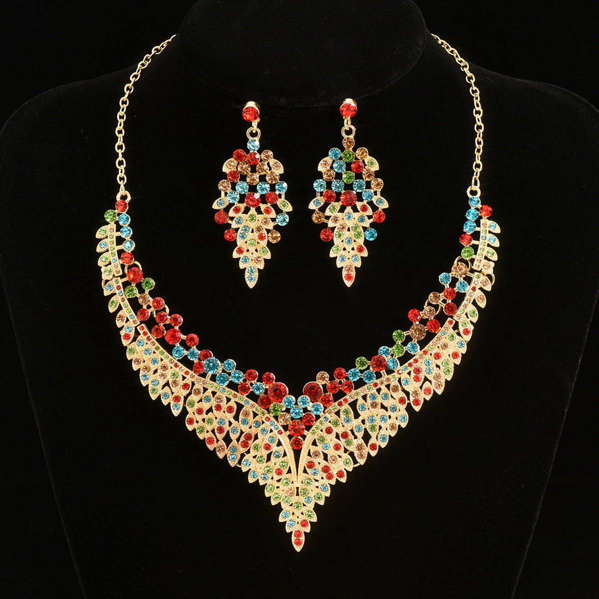 2024 New Exquisite Rhinestone Necklace Earrings Set Party Dress Wedding Accessories Alloy Cross-border Jewelry Supply