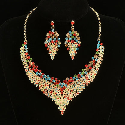 2024 New Exquisite Rhinestone Necklace Earrings Set Party Dress Wedding Accessories Alloy Cross-border Jewelry Supply