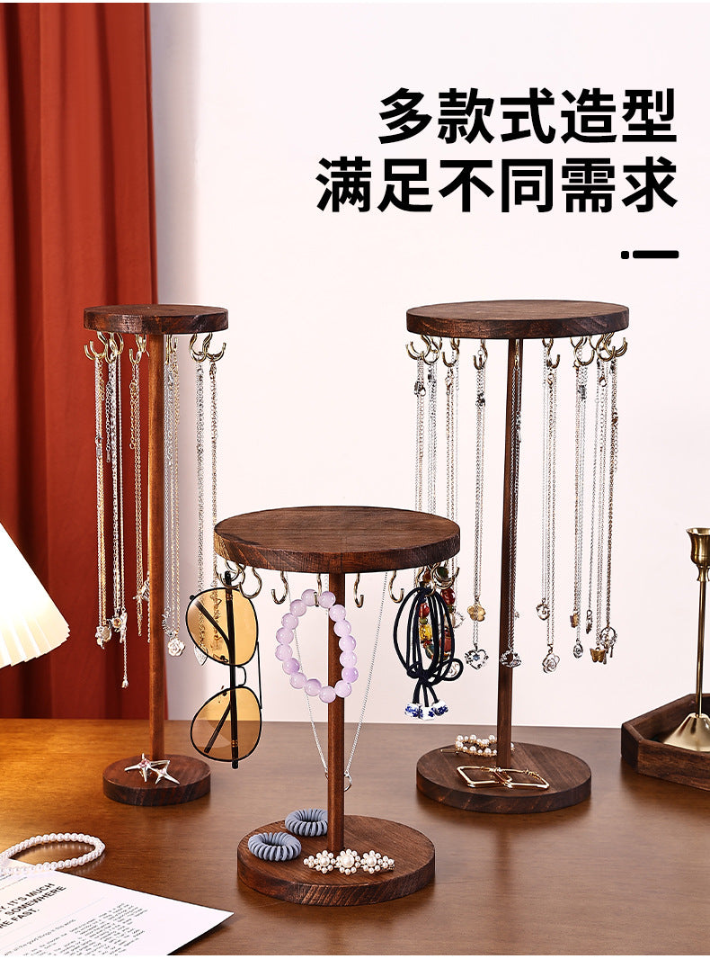 Walnut Color Creative Round Hook Necklace Display Stand Sweater Chain Jewelry Stand Stall Live Broadcast Jewelry Stand Solid Wood