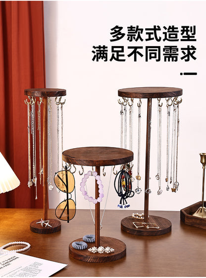 Walnut Color Creative Round Hook Necklace Display Stand Sweater Chain Jewelry Stand Stall Live Broadcast Jewelry Stand Solid Wood
