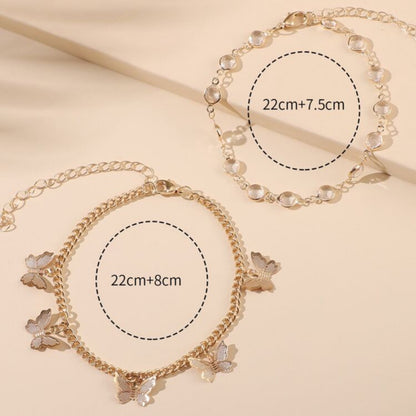 European and American Cross-border Hot Jewelry Rhinestone Butterfly Pendant Double-layer anklet Women's Simple Fashion Foot Jewelry Fashion Accessories