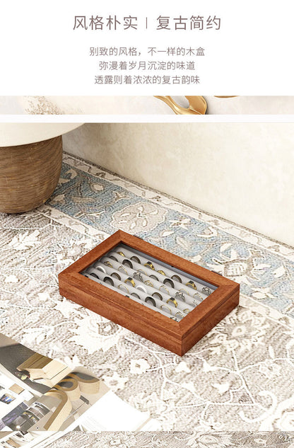Solid Wood Flannel Jewelry Box Storage Box Ring Necklace Earrings Earrings Desktop Display Box Vintage
