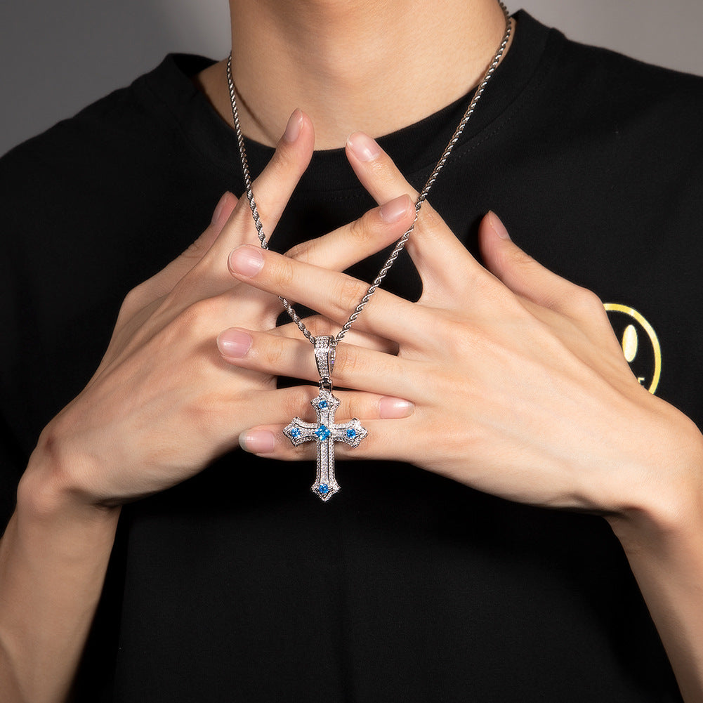 Europe and the United States cross-border jewelry hip-hop cross diamond pendant necklace retro niche Joker Net red necklace wholesale
