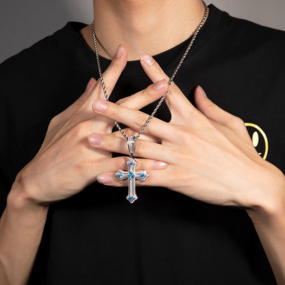 Europe and the United States cross-border jewelry hip-hop cross diamond pendant necklace retro niche Joker Net red necklace wholesale
