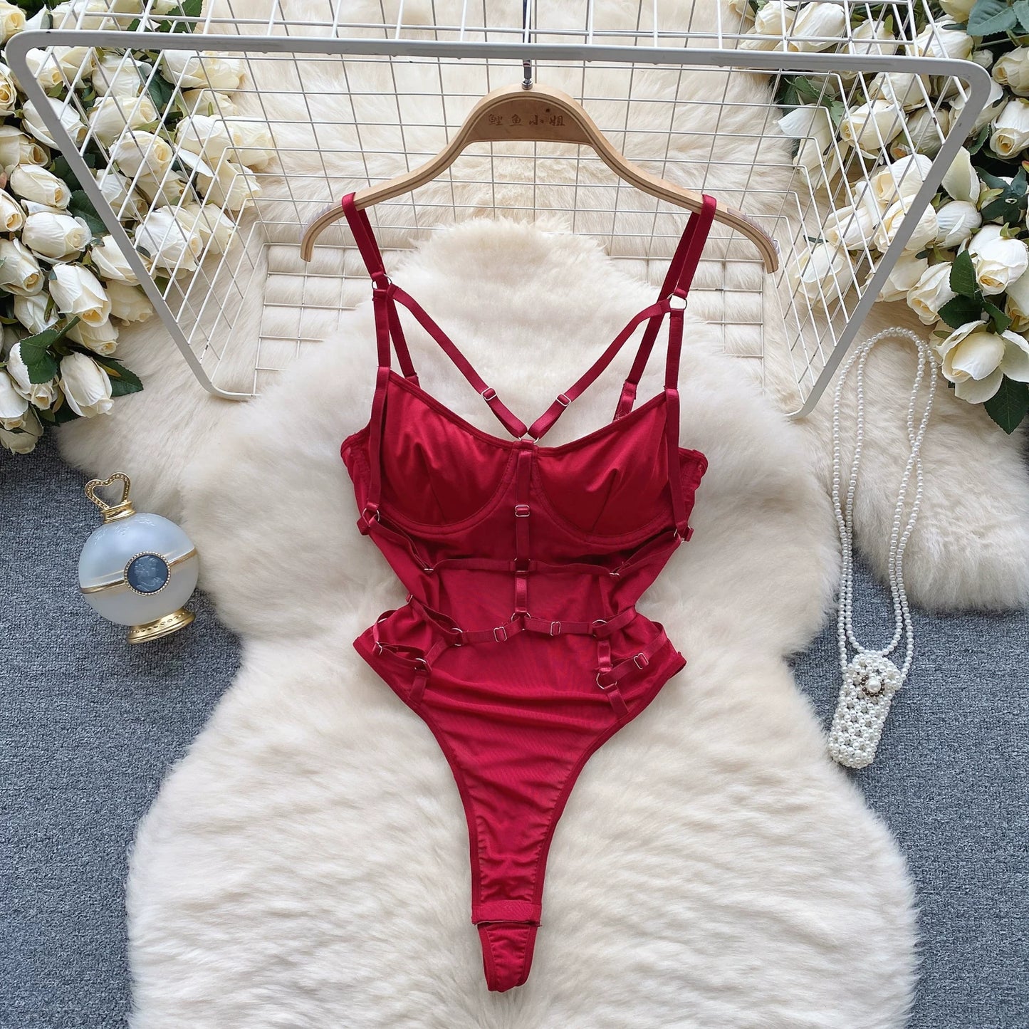 CHILLGIO Women Sexy Lace Strappy Rompers Lingerie One Piece Combination Bodycon Catsuits Sheer Fashion Solid Push Up Bodysuits