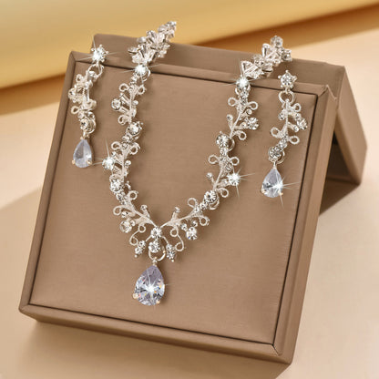 Foreign Trade Jewelry Wholesale Alloy Rhinestone Wedding Necklace Earrings Bridal Wedding Jewelry Banquet Ladies Necklace Set