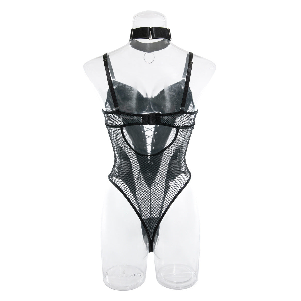 CHILLGIO Women Sexy PU Mesh Strappy Bodysuits Lace-up Tight Catsuits Hollow Slim Rompers Fashion One Piece Combination Oneise