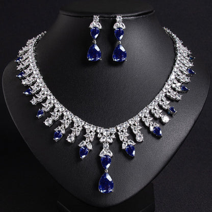 Luxury Dinner Dress Jewelry Red Zircon Necklace suit High-end Wedding Micro-inlay Bridal Wedding Earrings Jewelry