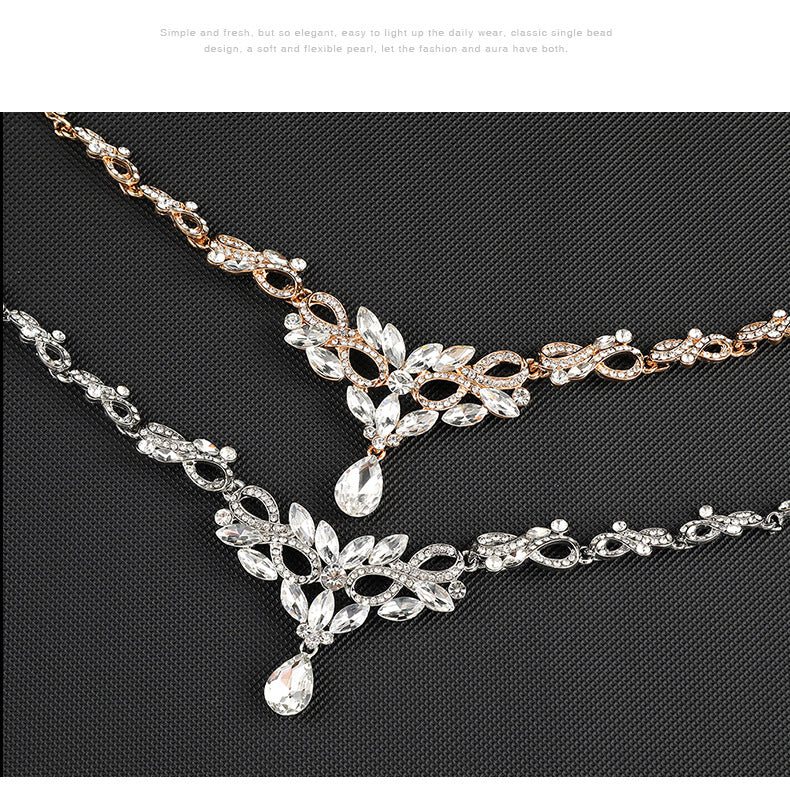 High-grade Crystal Diamond-encrusted Wedding Dress Banquet Dress Jewelry suit Matching European and American Hot-selling Cross-border Jewelry Bridal Necklace