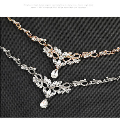 High-grade Crystal Diamond-encrusted Wedding Dress Banquet Dress Jewelry suit Matching European and American Hot-selling Cross-border Jewelry Bridal Necklace