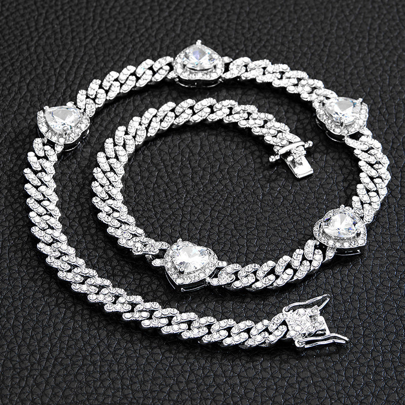 Popular Jewelry Rock Sugar Chain Children's European and American New Zircon Cuban Chain Hip Hop Jewelry Internet Celebrity Same Style Clothing Accessories