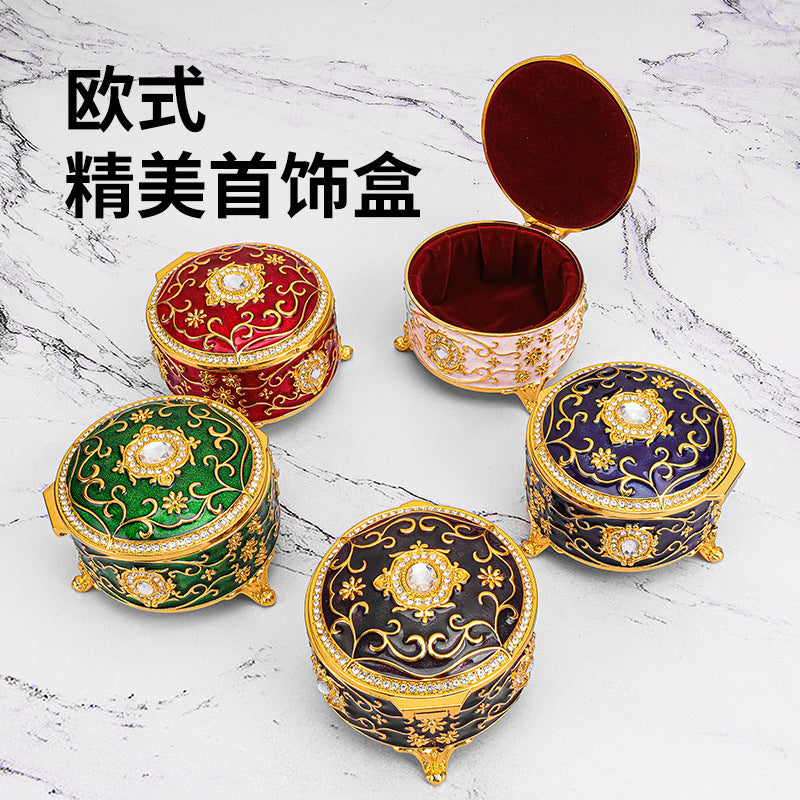 European Style Retro Light Luxury Princess Jewelry Box Metal Jewelry Box Exquisite Enamel Color Necklace Jewelry High-end Storage Box