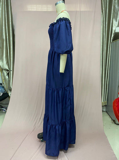 2025 Cross-Border New Spring and Summer European and American Clothing Dress One-Shoulder Floral Off-Shoulder Long Color Fairy Skirt