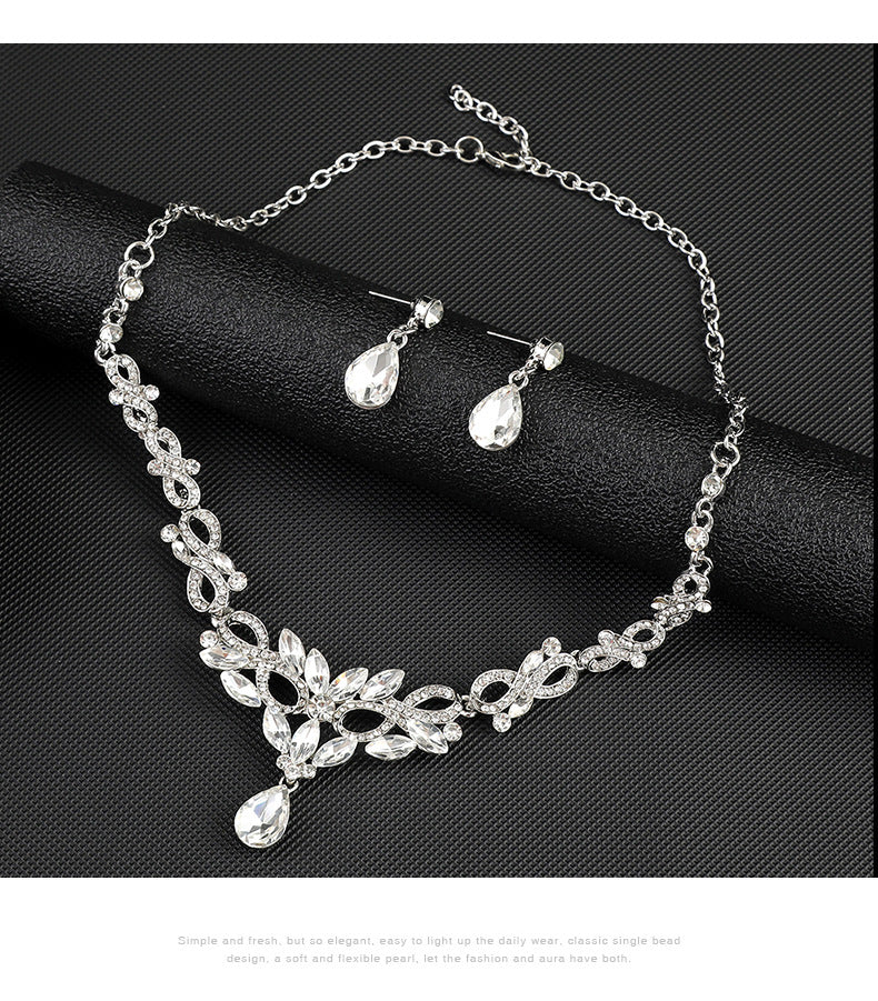 High-grade Crystal Diamond-encrusted Wedding Dress Banquet Dress Jewelry suit Matching European and American Hot-selling Cross-border Jewelry Bridal Necklace