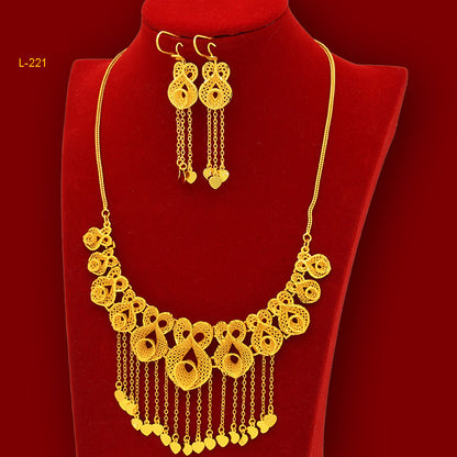 Imitation gold flower necklace earrings suit Dubai India Nigeria brass gold plated women wedding jewelry lot