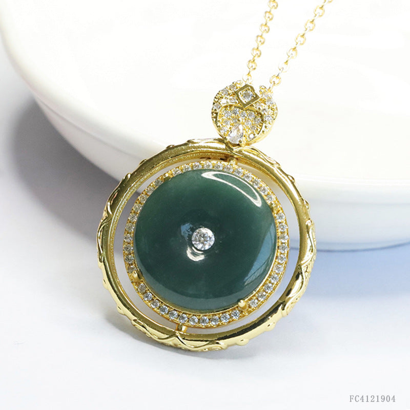 Guan Yu Natural Grade a Jadeite Blue Horizontal Safety Buckle Pendant Jade Necklace Ancient Style Jewelry Live Broadcast S4121904