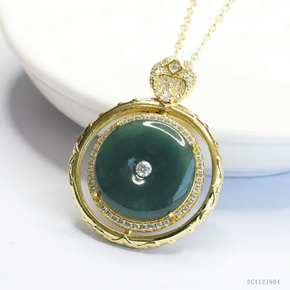 Guan Yu Natural Grade a Jadeite Blue Horizontal Safety Buckle Pendant Jade Necklace Ancient Style Jewelry Live Broadcast S4121904