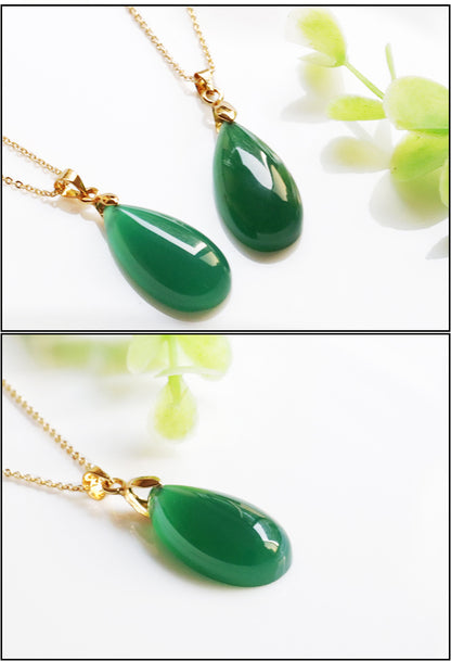 Jadeite Green Chalcedony Pendant Agate Water Drop Necklace Jade Jewelry Factory Wholesale Dropshipping S2053030