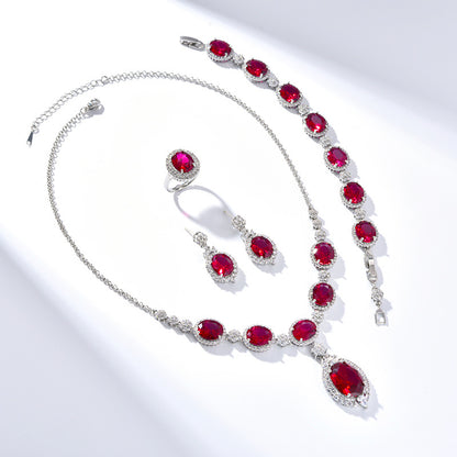European and American fashion four-piece jewelry caibao zircon necklace suit high temperament earrings jewelry suit multicolor