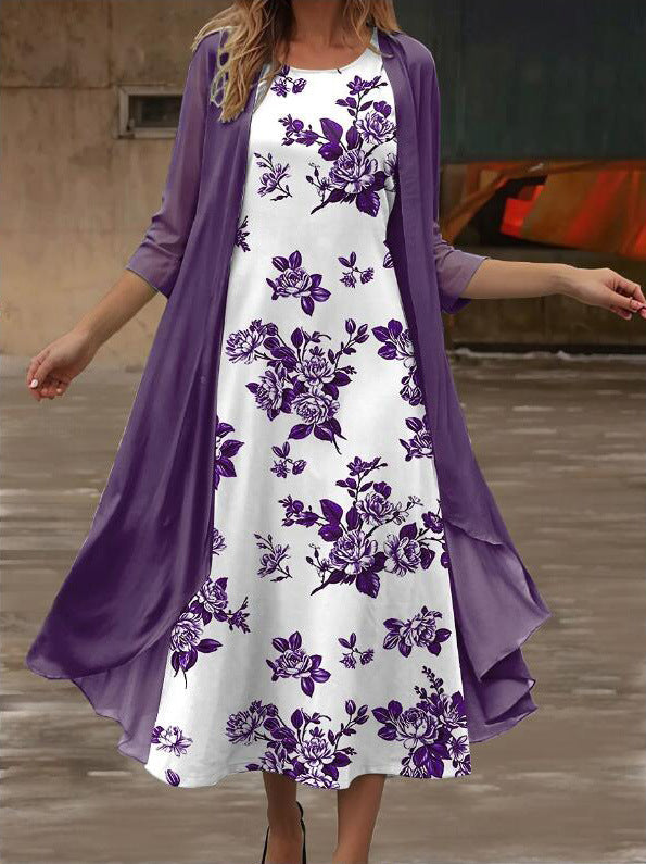 2023 European and American Hot Selling Independent Site Amazon Wish Spring & Fall Fashionable and Elegant Chiffon Dress Two-Piece Set