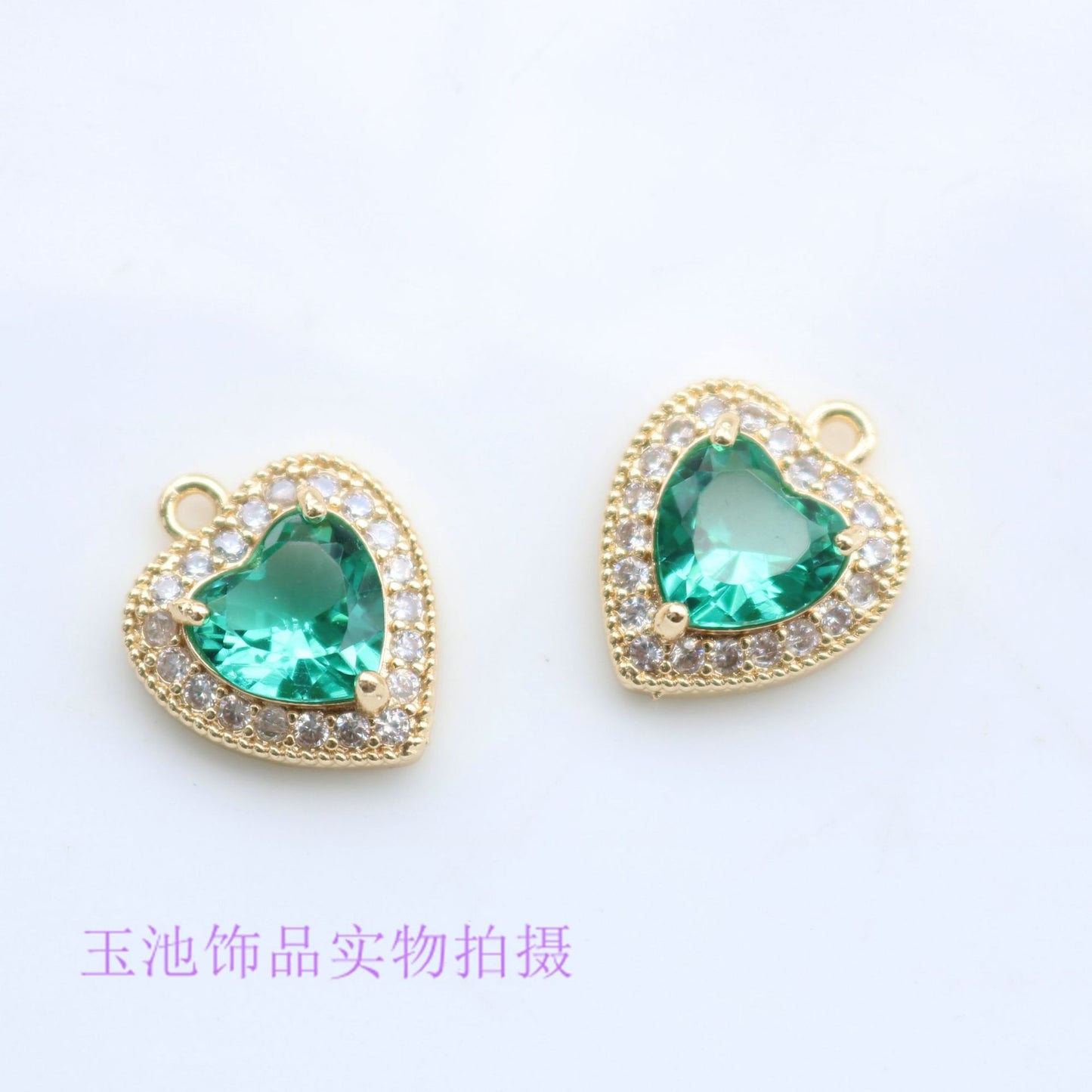 Copper Inlaid Zircon Claw Diamond Colorful Heart Pendant Pendant Necklace Bracelet Earrings DIY Handmade Jewelry Accessories