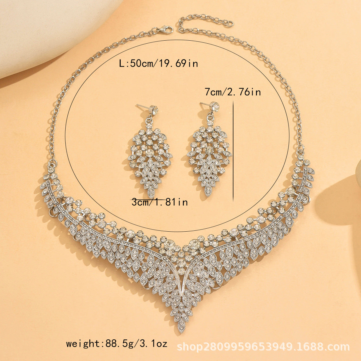 2024 New Exquisite Rhinestone Necklace Earrings Set Party Dress Wedding Accessories Alloy Cross-border Jewelry Supply