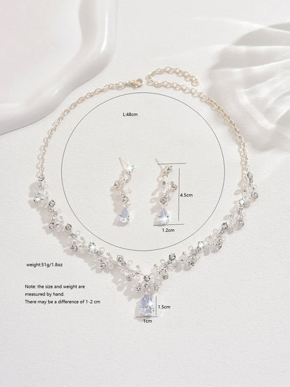 Foreign Trade Jewelry Wholesale Alloy Rhinestone Wedding Necklace Earrings Bridal Wedding Jewelry Banquet Ladies Necklace Set