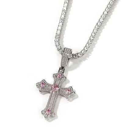 Europe and the United States cross-border jewelry hip-hop cross diamond pendant necklace retro niche Joker Net red necklace wholesale
