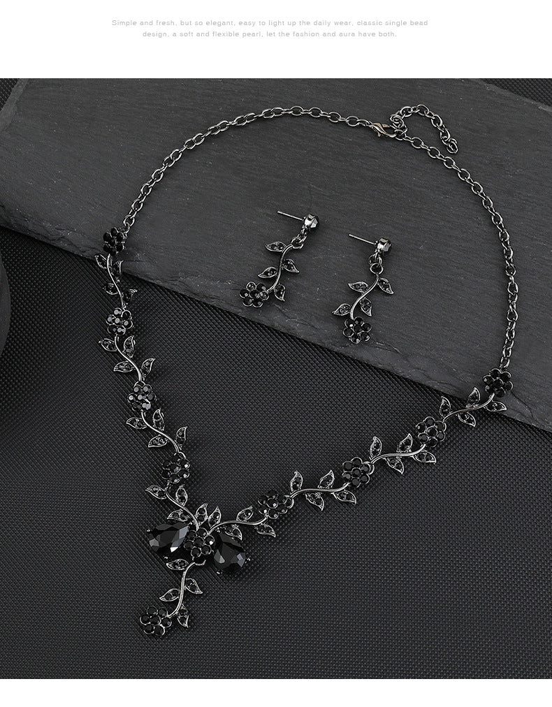 European and American Jewelry Necklaces and Earrings Set High-End Three-Piece Set Bridal Wedding Accessories New Foreign Trade Cross-Border Supply