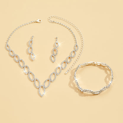 Amazon Cross-Border Jewelry Wedding Photography Women's Necklace Accessories Silver Earrings Necklace Bridal Jewelry Set
