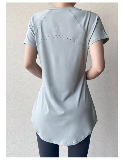 Yoga Clothing Short-sleeved Summer New Mid-length Hip Covering Slimming Quick-drying Top Breathable Fitness Sports T-shirt Women's Thin