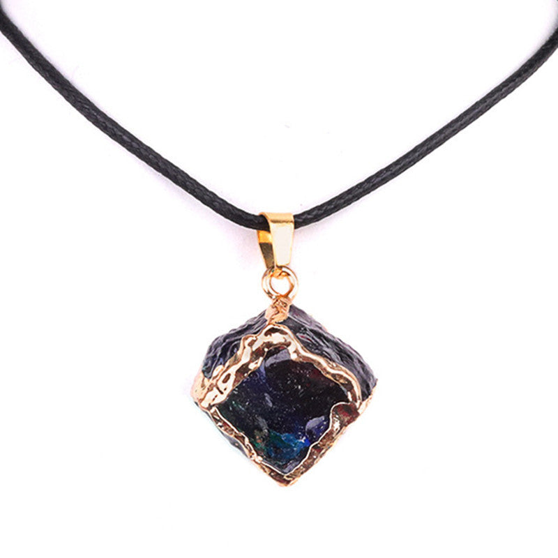 Imitation Crystal Rough Stone Square Electroplated Colorful Pendant Artificial Crystal Sugar Cube Necklace DIY Jewelry Pendant