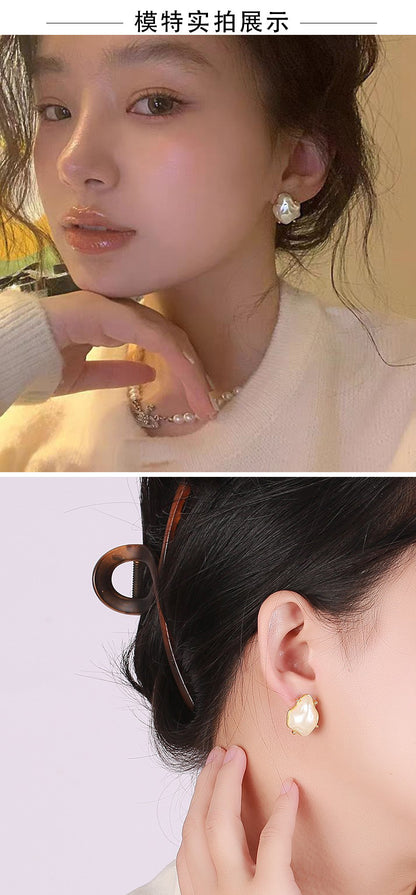 Qingdao jewelry Imitation Baroque style special-shaped pearl earrings s925 silver needle elegant personality retro earrings