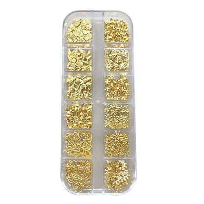 Christmas Rivet Nail Art Jewelry Long Box Special-Shaped Snowflake Alloy Flats Bottom Diamond Metal Nail Jewelry Stickers 12 Grids