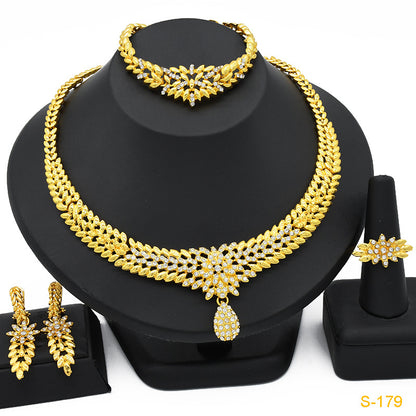 2025 Summer Dubai 24K Gold Bridal Jewelry Set Necklace Earrings Bracelet Ring Middle East Africa Jewelry