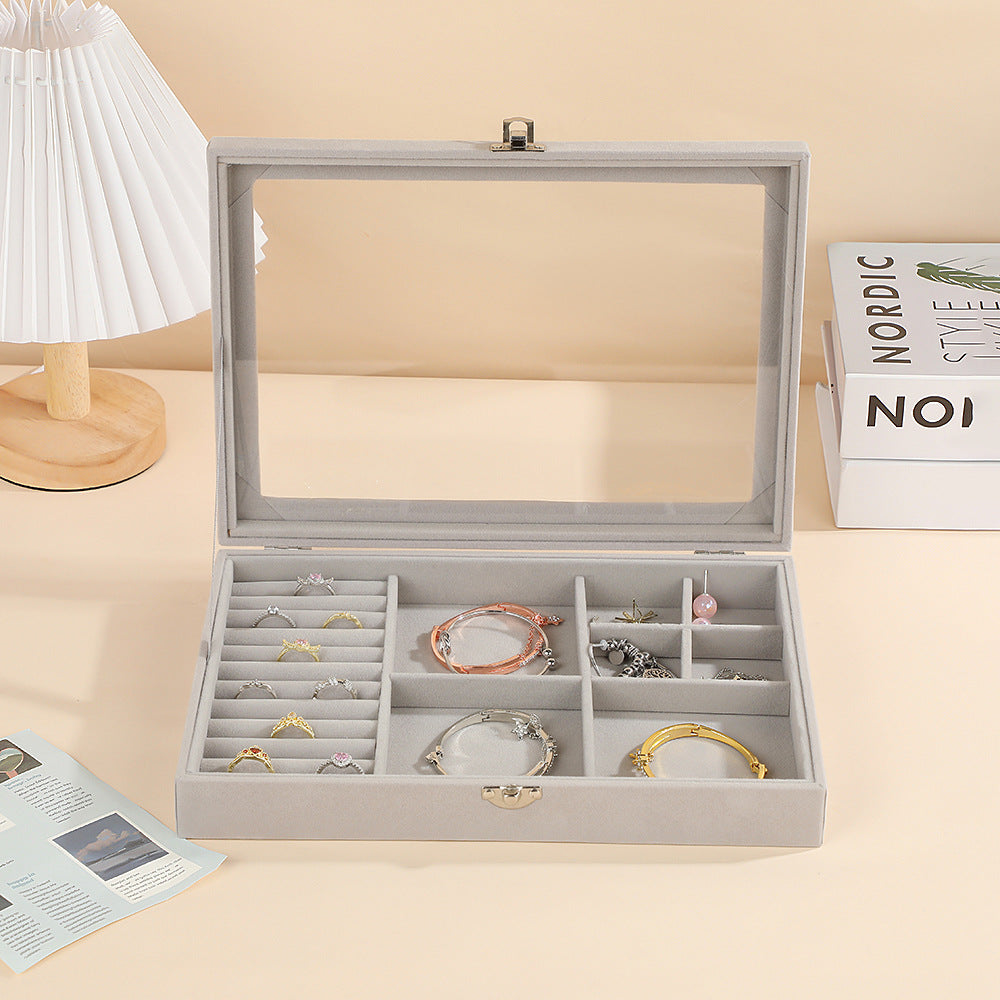 New Jewelry Box Large Capacity Flannel Jewelry Box Ring Necklace Earrings Storage Box Advanced Portable Dust-proof Box