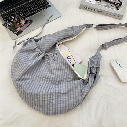 Retro Plaid Hobos Messenger Bags for Women Drawstring Pocket Nylon Dumpling Bag Large Capacity Portable Travel Shoulder Bags