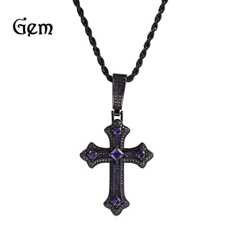 Europe and the United States cross-border jewelry hip-hop cross diamond pendant necklace retro niche Joker Net red necklace wholesale