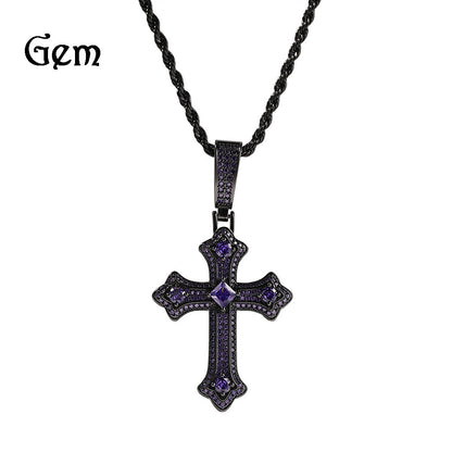 Europe and the United States cross-border jewelry hip-hop cross diamond pendant necklace retro niche Joker Net red necklace wholesale