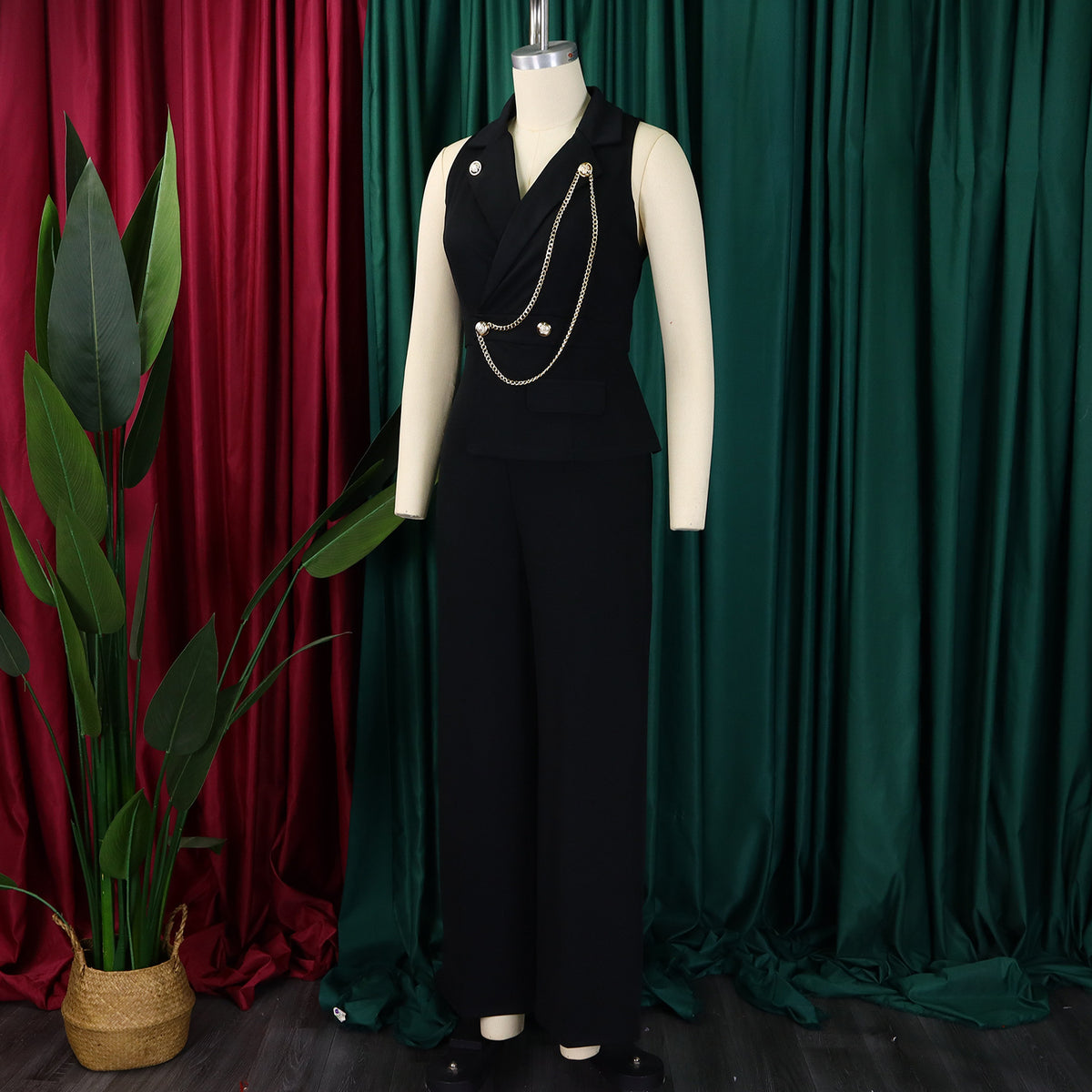 CMYAYA Elegant Womenv-neck High Waist Straight Sleeveless Blazer Jumpsuits 2024 Fall Street Chain Office Lady Party Rompers