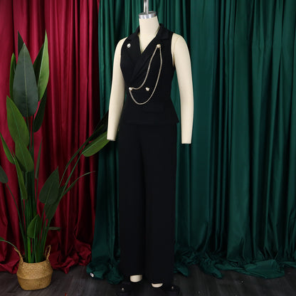 CMYAYA Elegant Womenv-neck High Waist Straight Sleeveless Blazer Jumpsuits 2024 Fall Street Chain Office Lady Party Rompers