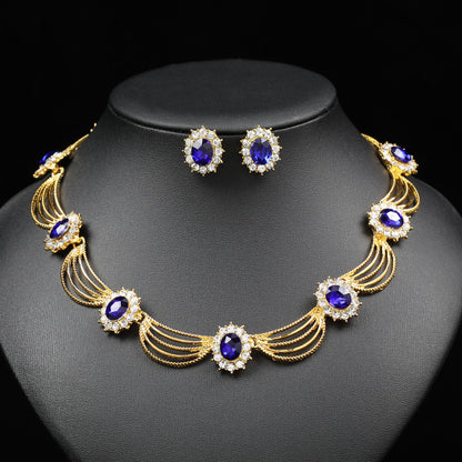 Jewelry Set, Gemstone Necklace, Literary Retro, Medieval Palace Fan-Shaped, Beautiful Popular Necklace, Earrings Set
