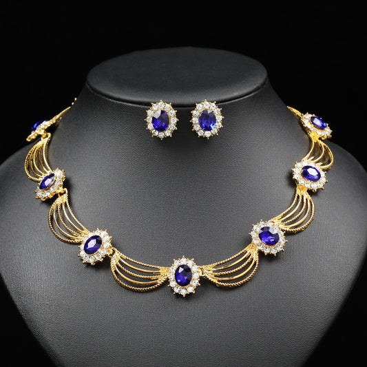 Jewelry Set, Gemstone Necklace, Literary Retro, Medieval Palace Fan-Shaped, Beautiful Popular Necklace, Earrings Set