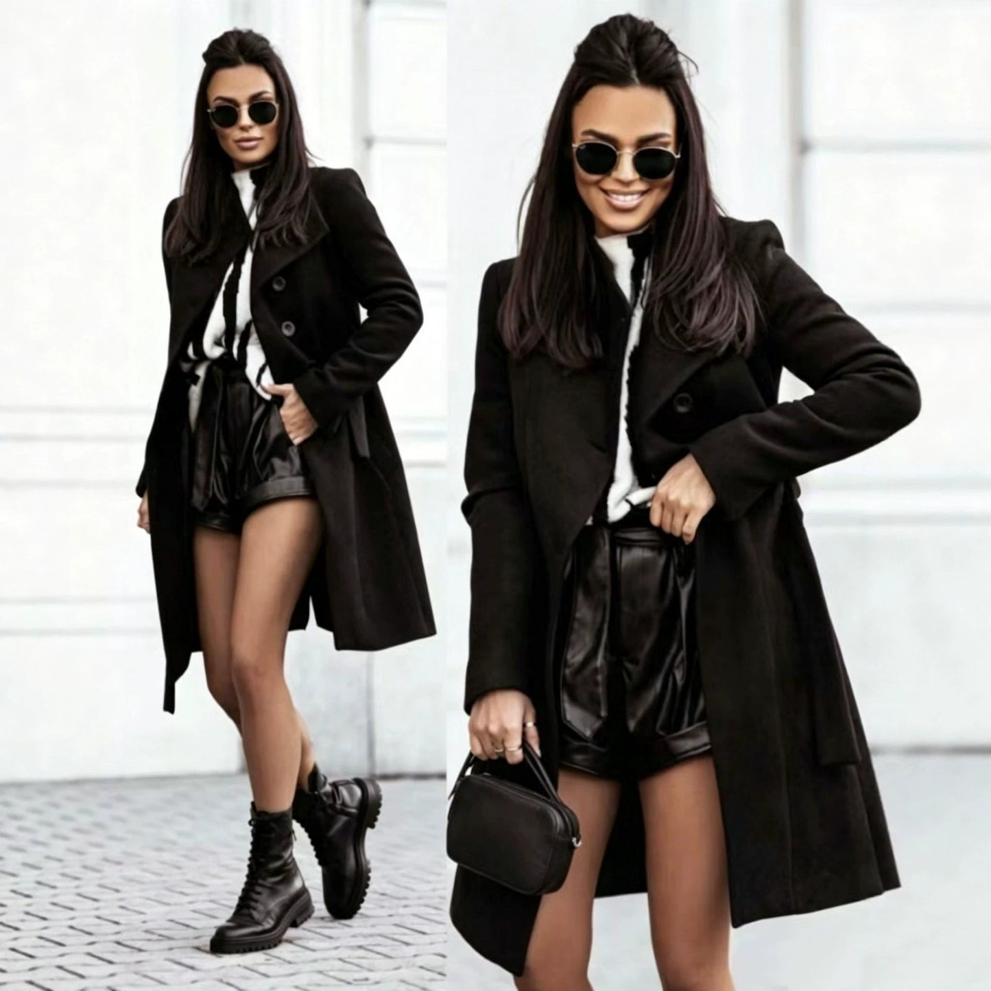 2026 Autumn/Winter European and American New Cross-Border Women's Clothing Amazon Woolen Coat Solid Color Tie-Up Mid-Length Woolen Jacket