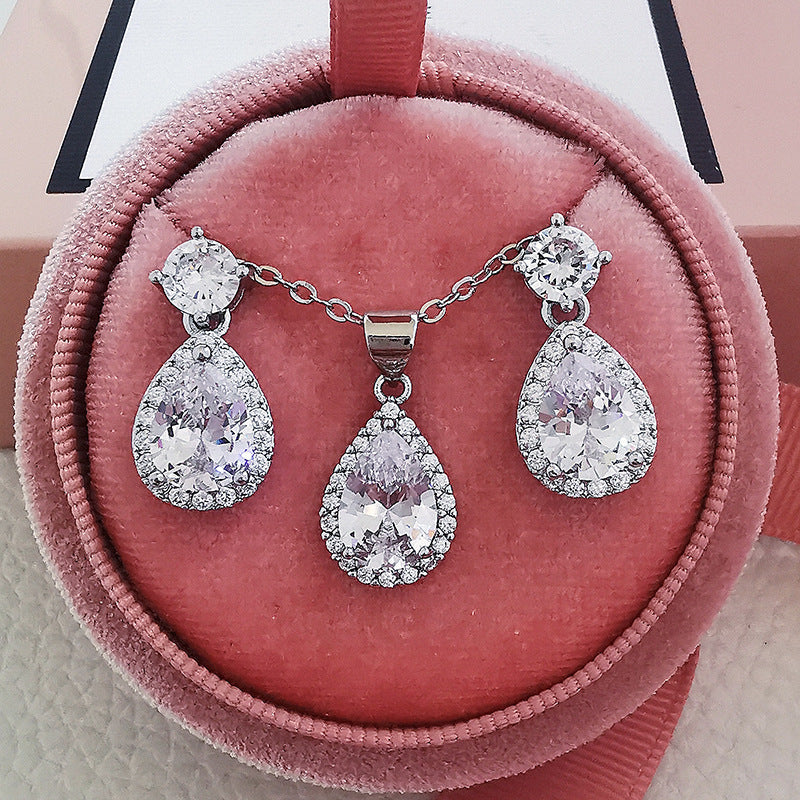 Foreign trade e-commerce Dubai jewelry water drop pear-shaped earrings necklace colorful zircon ear two-piece e5620 x711