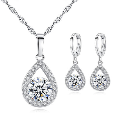 Cross-border ins trendy line jewelry suit angel tears water drop necklace earrings literary female zircon jewelry suit