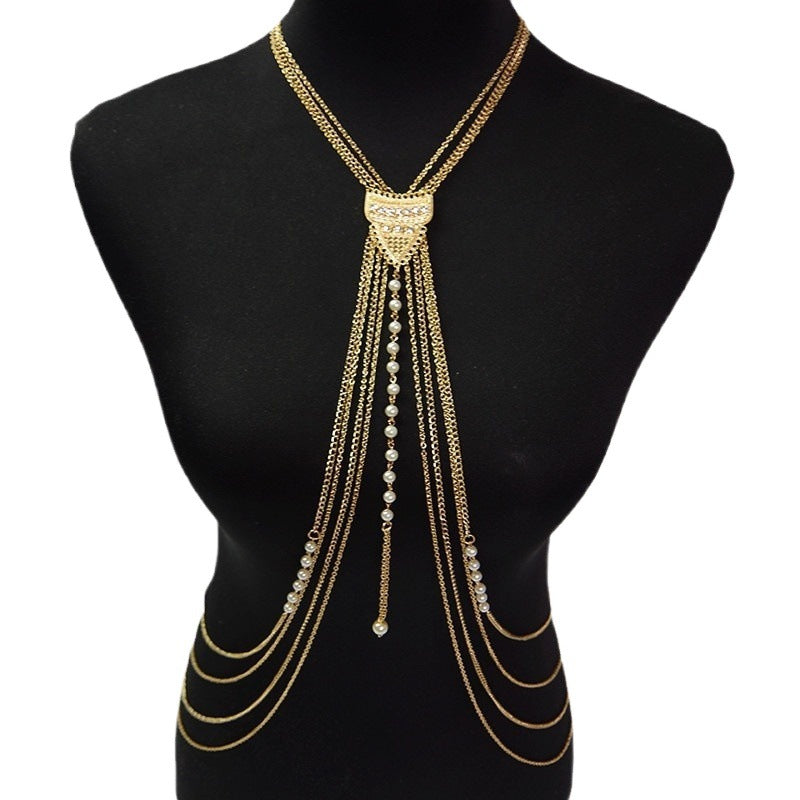 Cross-Border Jewelry Chest Chain Body Chain European and American Export Jewelry Bikini Tassel Body Chain Necklace