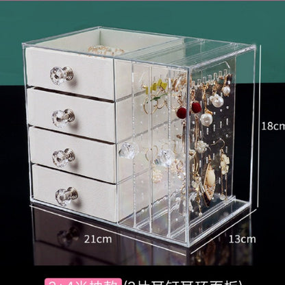 Multi-Layer Jewelry Rack Drawer Transparent Earring Box Storage Jewelry Box Dressing Table Dustproof Earring Organizer