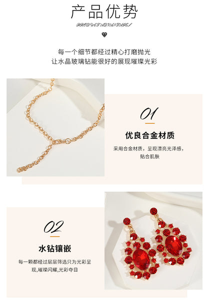 European and American Export Jewelry Bridal Jewelry Accessories Necklace Earrings Set Live Performance Crystal V-Shaped Clavicle Chain for Women